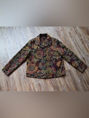VTG Portrait Womens Bold Chic Boho Artsy Fall Floral Button Front Basic Jacket M